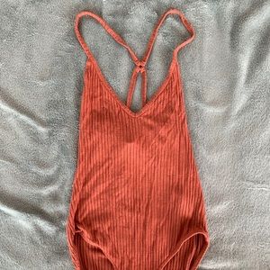 Red-orange 3 button bodysuit tanktop